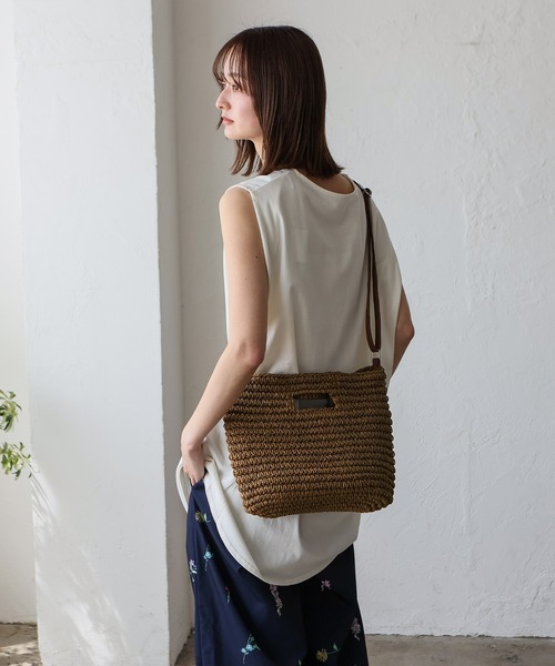 VitaFelice(ヴィータフェリーチェ)の「ペーパーブレード3wayショルダーバッグ(かごバッグ・レディース・ブラウン・FREE)」の6枚目の写真