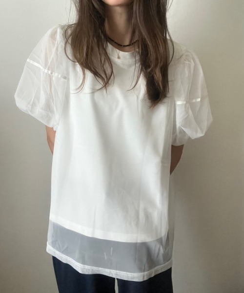 deux amour(ドゥーザムール)の「袖チュールトップス(Tシャツ/カットソー・レディース・ホワイト/ブラック・M~L)」の2枚目の写真