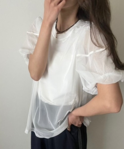 deux amour(ドゥーザムール)の「袖チュールトップス(Tシャツ/カットソー・レディース・ホワイト/ブラック・M~L)」の11枚目の写真