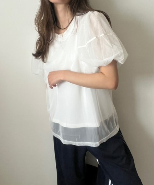 deux amour(ドゥーザムール)の「袖チュールトップス(Tシャツ/カットソー・レディース・ホワイト/ブラック・M~L)」の9枚目の写真