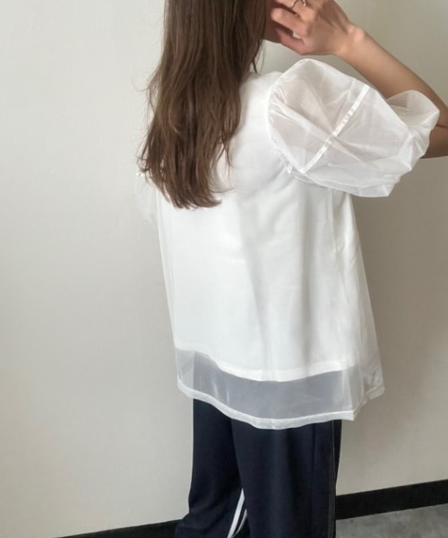 deux amour(ドゥーザムール)の「袖チュールトップス(Tシャツ/カットソー・レディース・ホワイト/ブラック・M~L)」の8枚目の写真