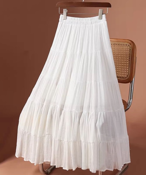 aimoha（アイモハ）の「ティアードギャザーロングスカート（スカート・レディース・ブラック/ライトベージュ/ピンク/ホワイト/ベージュ・FREE）」の2枚目の写真