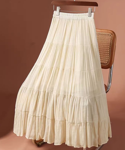 aimoha（アイモハ）の「ティアードギャザーロングスカート（スカート・レディース・ブラック/ライトベージュ/ピンク/ホワイト/ベージュ・FREE）」の4枚目の写真