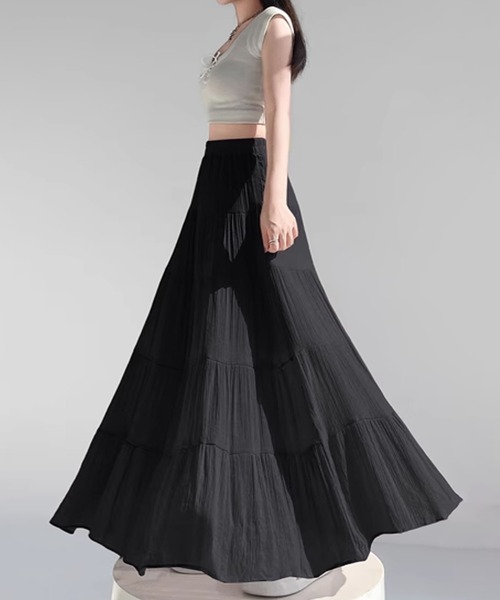 aimoha（アイモハ）の「ティアードギャザーロングスカート（スカート・レディース・ブラック/ライトベージュ/ピンク/ホワイト/ベージュ・FREE）」の21枚目の写真