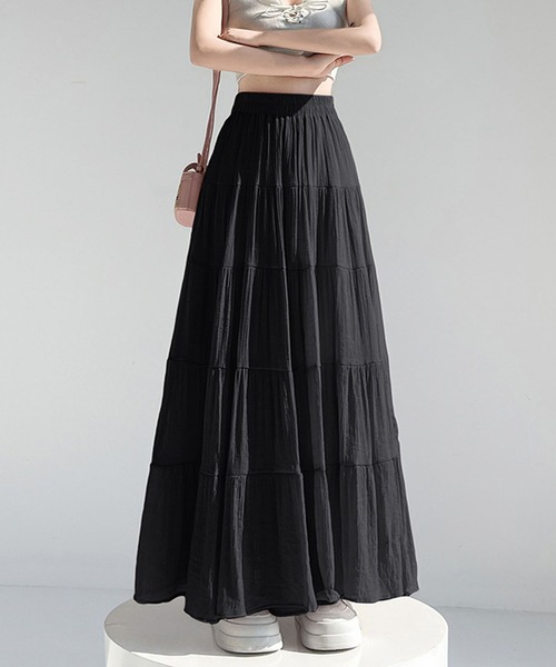 aimoha（アイモハ）の「ティアードギャザーロングスカート（スカート・レディース・ブラック/ライトベージュ/ピンク/ホワイト/ベージュ・FREE）」の20枚目の写真