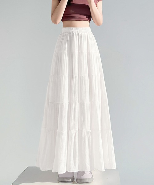 aimoha（アイモハ）の「ティアードギャザーロングスカート（スカート・レディース・ブラック/ライトベージュ/ピンク/ホワイト/ベージュ・FREE）」の19枚目の写真