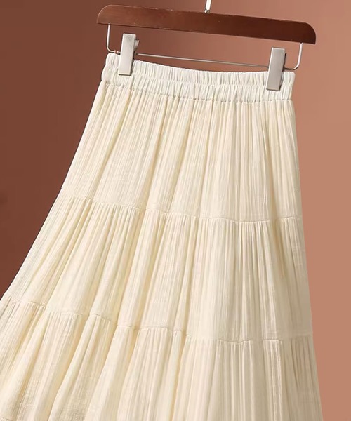 aimoha（アイモハ）の「ティアードギャザーロングスカート（スカート・レディース・ブラック/ライトベージュ/ピンク/ホワイト/ベージュ・FREE）」の7枚目の写真