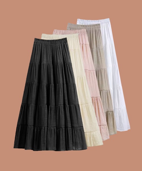 aimoha（アイモハ）の「ティアードギャザーロングスカート（スカート・レディース・ブラック/ライトベージュ/ピンク/ホワイト/ベージュ・FREE）」の13枚目の写真