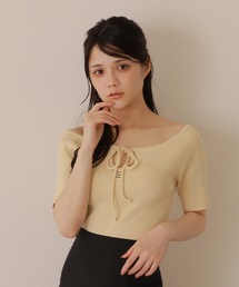 *M DOLLY original* front drop hall ribbon tops/フロントドロップホールリボントップス