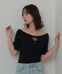 *M DOLLY original* front drop hall ribbon tops/フロントドロップホールリボントップス