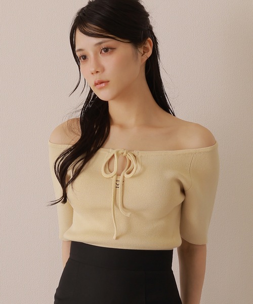 ニット セーター *M DOLLY original* front drop hall ribbon tops/フロントドロップホールリボントップス M DOLLY original* front drop hall ribbon tops/フロント