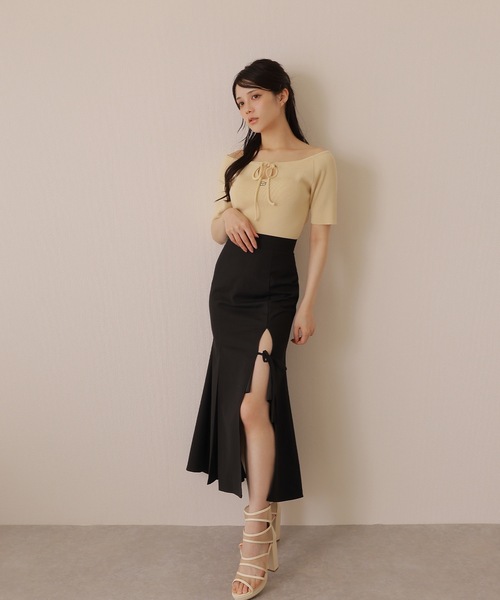M DOLLY original* front drop hall ribbon tops/フロント