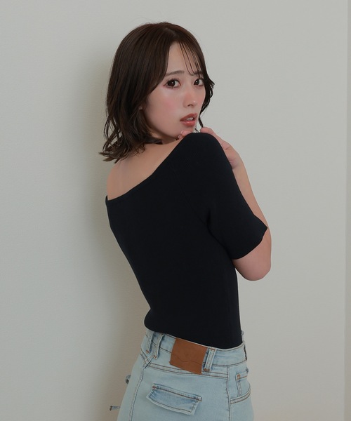 M DOLLY(エムドリー)の「*M DOLLY original* front drop hall ribbon tops/フロントドロップホールリボントップス(ニット/セーター・レディース・アイボリー/ブラック/モカ・FREE)」の12枚目の写真