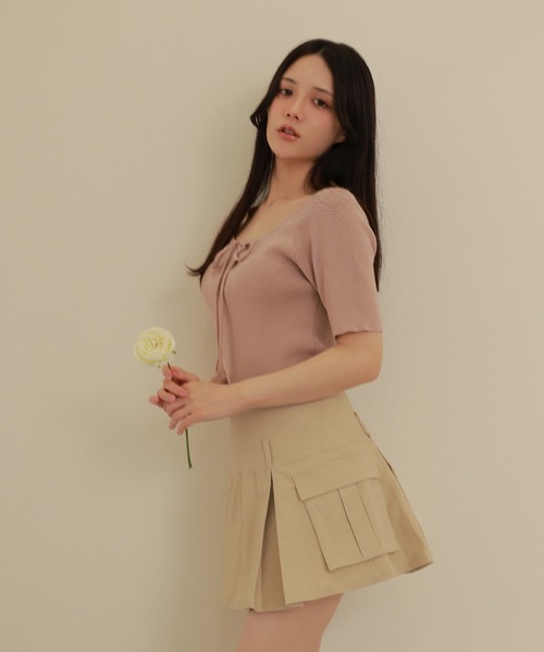 ニット セーター *M DOLLY original* front drop hall ribbon tops/フロントドロップホールリボントップス M DOLLY original* front drop hall ribbon tops/フロント