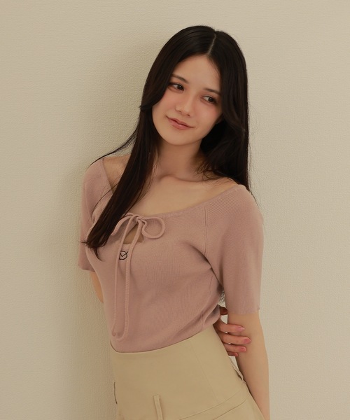 M DOLLY(エムドリー)の「*M DOLLY original* front drop hall ribbon tops/フロントドロップホールリボントップス(ニット/セーター・レディース・アイボリー/ブラック/モカ・FREE)」の16枚目の写真