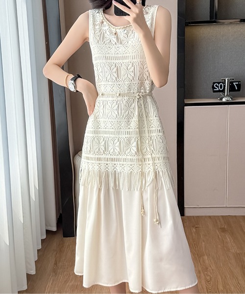 LORETA New ハイネック クロシェレース ワンピ White 送料込み クロシェレースワンピース(ワンピース)|AMAJI(アマジ)の