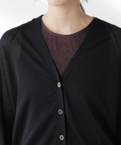 NANO universe（ナノユニバース）の「コットンスパークシアーVネックカーディガン（ニット/セーター・レディース・ブラック/ホワイト/イエロー・FREE）」の12枚目の写真