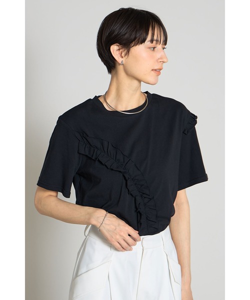 &. NOSTALGIA（アンドドットノスタルジア）の「アシメトリーフリルTシャツ（Tシャツ/カットソー・レディース・ブラック/オフホワイト・M）」の7枚目の写真