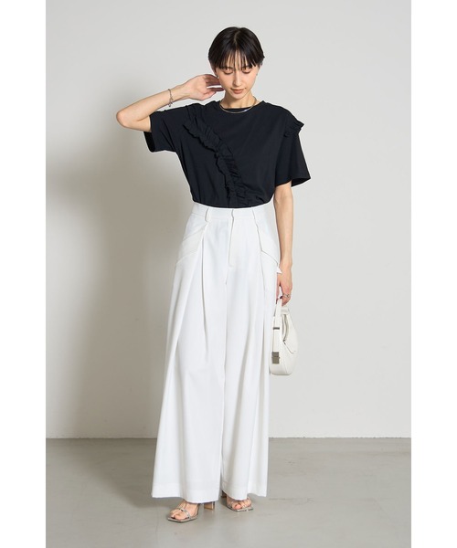 &. NOSTALGIA（アンドドットノスタルジア）の「アシメトリーフリルTシャツ（Tシャツ/カットソー・レディース・ブラック/オフホワイト・M）」の10枚目の写真