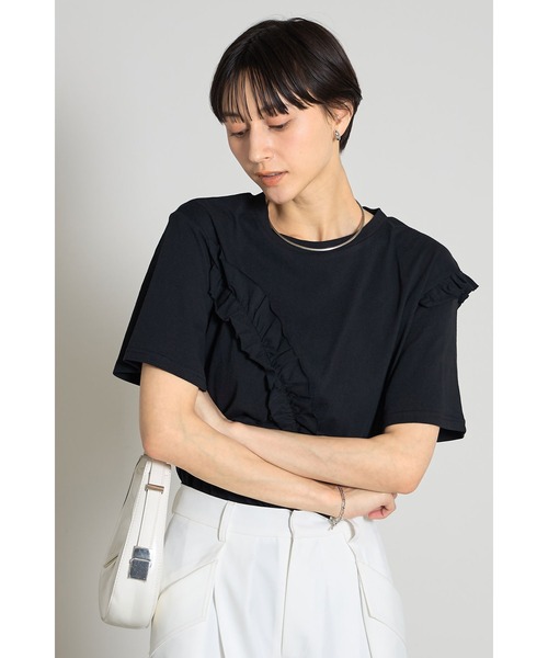 &. NOSTALGIA（アンドドットノスタルジア）の「アシメトリーフリルTシャツ（Tシャツ/カットソー・レディース・ブラック/オフホワイト・M）」の11枚目の写真