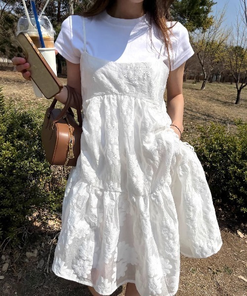 FREE STYLISTS(フリー スタイリスト)の「YUGA_YGMC Jacquard camisole dress(ワンピース・レディース・ブラック/ホワイト/ベビーピンク・FREE)」の6枚目の写真