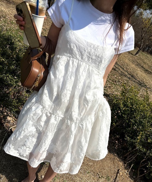 FREE STYLISTS(フリー スタイリスト)の「YUGA_YGMC Jacquard camisole dress(ワンピース・レディース・ブラック/ホワイト/ベビーピンク・FREE)」の7枚目の写真