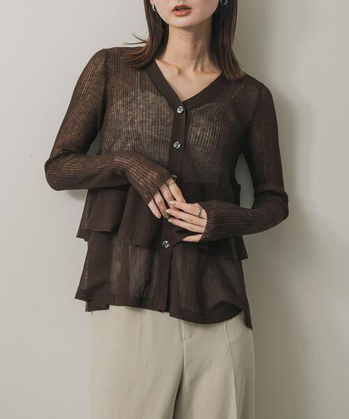 SENSE OF PLACE by URBAN RESEARCH（センスオブプレイスバイアーバンリサーチ）の「シアーペプラムカーディガン（カーディガン/ボレロ・レディース・ブルー/ブラック/グレー/ブラウン・ONE）」の3枚目の写真