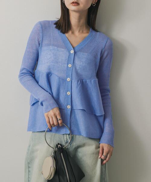 SENSE OF PLACE by URBAN RESEARCH（センスオブプレイスバイアーバンリサーチ）の「シアーペプラムカーディガン（カーディガン/ボレロ・レディース・ブルー/ブラック/グレー/ブラウン・ONE）」の4枚目の写真