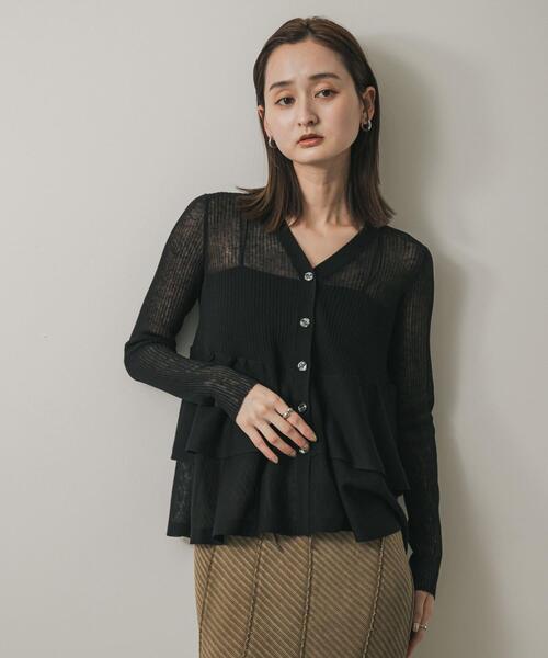 SENSE OF PLACE by URBAN RESEARCH（センスオブプレイスバイアーバンリサーチ）の「シアーペプラムカーディガン（カーディガン/ボレロ・レディース・ブルー/ブラック/グレー/ブラウン・ONE）」の6枚目の写真