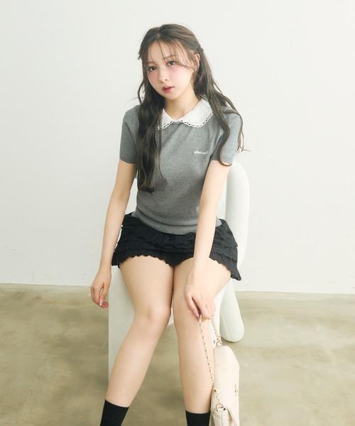 TITTY&CO.(ティティーアンドコー)の「襟付き半袖ニット(ニット/セーター・レディース・グレー/ネイビー・FREE)」の7枚目の写真