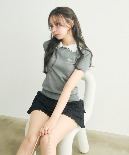 TITTY&CO.(ティティーアンドコー)の「襟付き半袖ニット(ニット/セーター・レディース・グレー/ネイビー・FREE)」の5枚目の写真