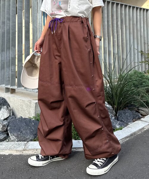 【新品】goa サスペンダー付きパラシュートカーゴパンツ④ goa 黒 パラシュートカーゴパンツ Fサイズ GU公式 | パラシュート