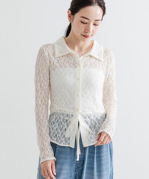 URBAN RESEARCH（アーバンリサーチ）の「ストレッチレースシャツカラーブラウス（シャツ/ブラウス・レディース・オフホワイト/ブラック・FREE）」の5枚目の写真