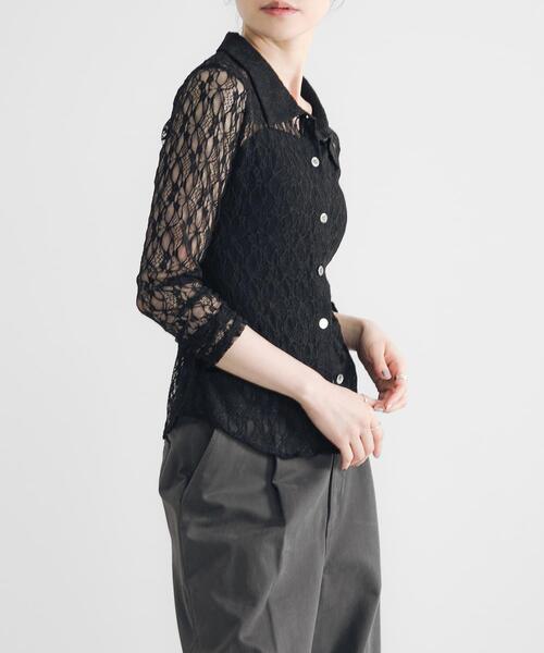 URBAN RESEARCH（アーバンリサーチ）の「ストレッチレースシャツカラーブラウス（シャツ/ブラウス・レディース・オフホワイト/ブラック・FREE）」の13枚目の写真