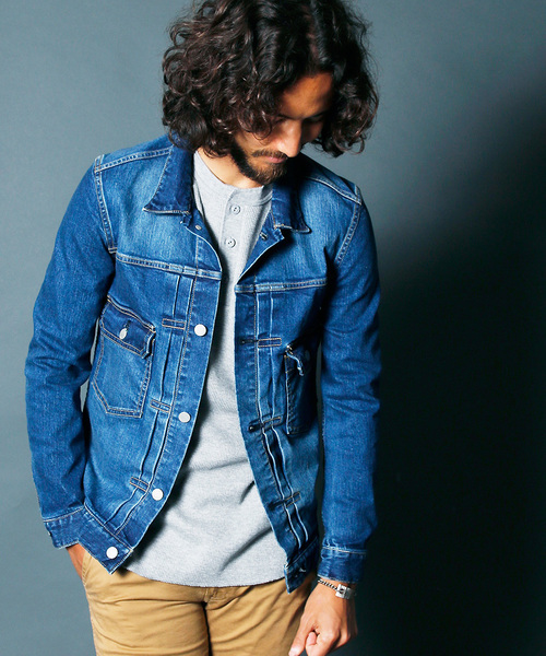 Magine（マージン）の「STRETCH DENIM G-JKT TYPE 2ND:ストレッチデニム　G-JKT タイプ2ND（デニムジャケット・メンズ・インディゴブルー・48/44/46）」の10枚目の写真