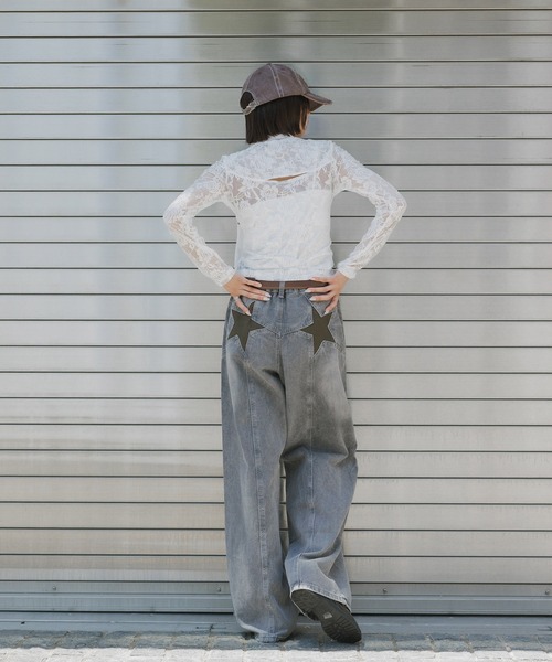AO2(アオズ)の「Vintage-like Star Baggy Denim / ヴィンテージライク スターバギーデニム(デニムパンツ・レディース・ブラック/カーキ/レッド/レオパード・FREE)」の20枚目の写真