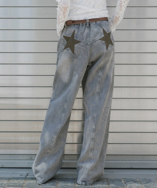 AO2(アオズ)の「Vintage-like Star Baggy Denim / ヴィンテージライク スターバギーデニム(デニムパンツ・レディース・ブラック/カーキ/レッド/レオパード・FREE)」の17枚目の写真