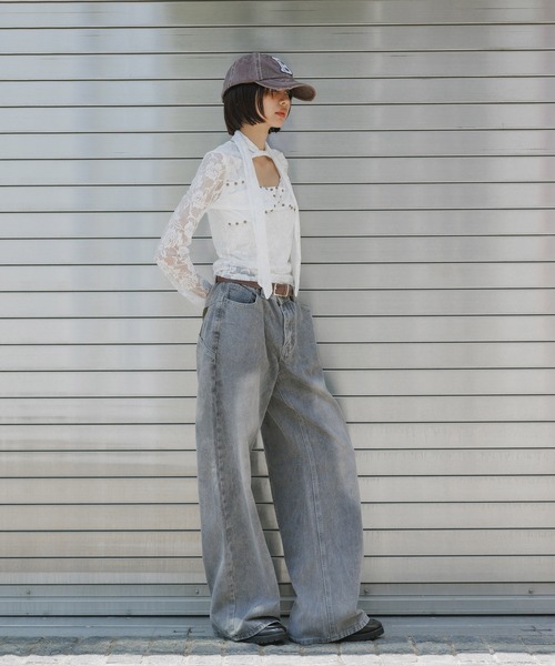 AO2(アオズ)の「Vintage-like Star Baggy Denim / ヴィンテージライク スターバギーデニム(デニムパンツ・レディース・ブラック/カーキ/レッド/レオパード・FREE)」の19枚目の写真