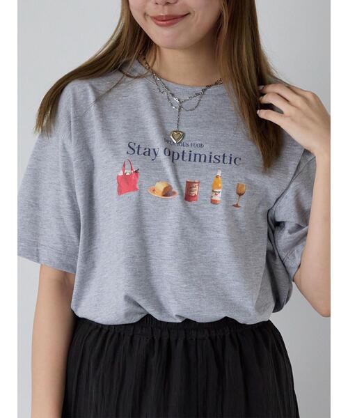 ehka sopo（エヘカソポ）の「フードプリントTシャツ（Tシャツ/カットソー・レディース・グレー/ピンク/オフホワイト・F）」の2枚目の写真