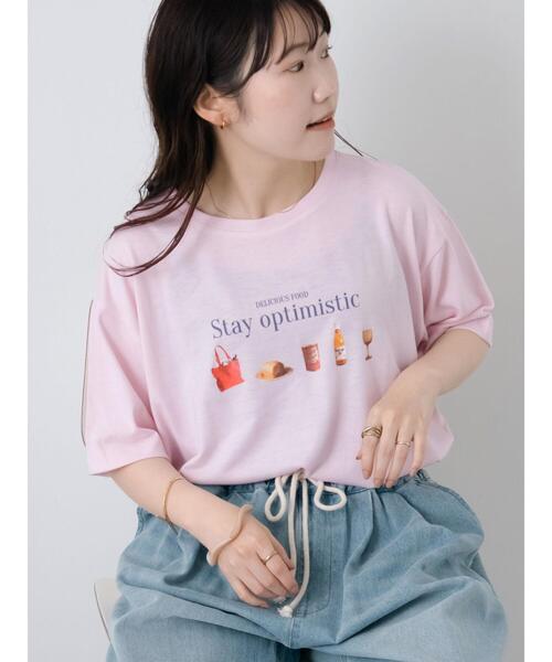 ehka sopo（エヘカソポ）の「フードプリントTシャツ（Tシャツ/カットソー・レディース・グレー/ピンク/オフホワイト・F）」の3枚目の写真