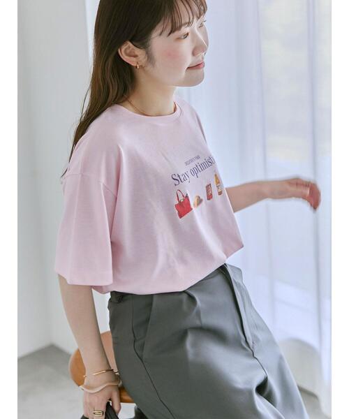 ehka sopo（エヘカソポ）の「フードプリントTシャツ（Tシャツ/カットソー・レディース・グレー/ピンク/オフホワイト・F）」の6枚目の写真