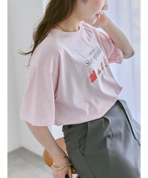 ehka sopo（エヘカソポ）の「フードプリントTシャツ（Tシャツ/カットソー・レディース・グレー/ピンク/オフホワイト・F）」の7枚目の写真