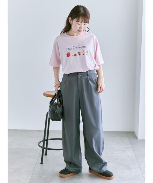 ehka sopo（エヘカソポ）の「フードプリントTシャツ（Tシャツ/カットソー・レディース・グレー/ピンク/オフホワイト・F）」の11枚目の写真