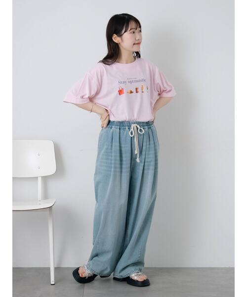 ehka sopo（エヘカソポ）の「フードプリントTシャツ（Tシャツ/カットソー・レディース・グレー/ピンク/オフホワイト・F）」の13枚目の写真