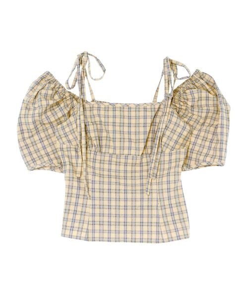EATME（イートミー）の「リボンショルダーチェックブラウス（シャツ/ブラウス・レディース・ワイン/ブラック/ベージュ・FREE）」の12枚目の写真