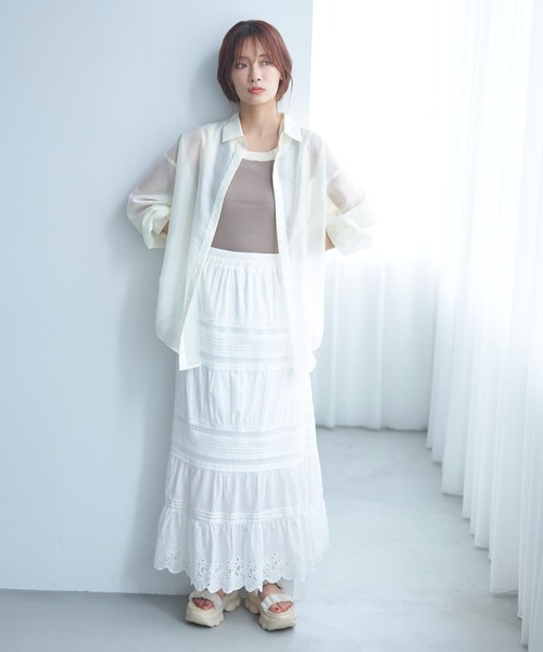 mysty woman（ミスティウーマン）の「コットンティアードレーススカート　586727（スカート・レディース・ブラック/オフホワイト/ブラウン・FREE）」の4枚目の写真