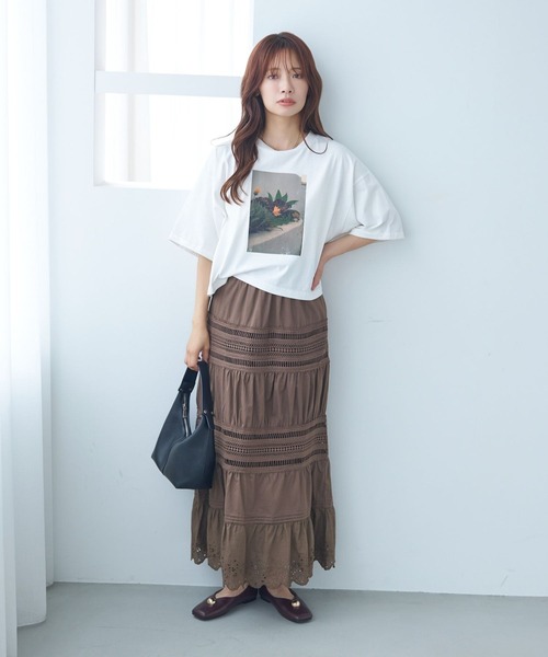 mysty woman（ミスティウーマン）の「コットンティアードレーススカート　586727（スカート・レディース・ブラック/オフホワイト/ブラウン・FREE）」の9枚目の写真