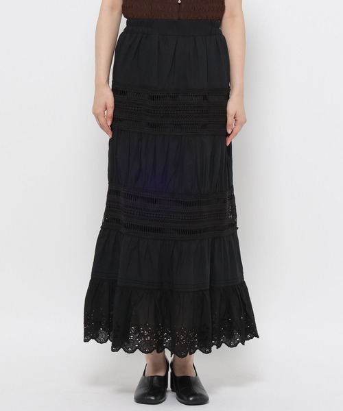 mysty woman（ミスティウーマン）の「コットンティアードレーススカート　586727（スカート・レディース・ブラック/オフホワイト/ブラウン・FREE）」の11枚目の写真