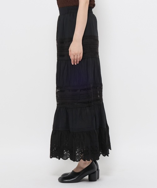 mysty woman（ミスティウーマン）の「コットンティアードレーススカート　586727（スカート・レディース・ブラック/オフホワイト/ブラウン・FREE）」の12枚目の写真