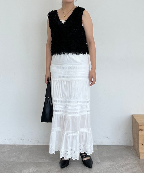 mysty woman（ミスティウーマン）の「コットンティアードレーススカート　586727（スカート・レディース・ブラック/オフホワイト/ブラウン・FREE）」の10枚目の写真